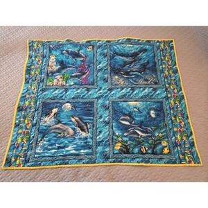 Handmade Crib Lap Blanket Ocean Life Dolphins Whales Blue Yellow 42"x34"‎
